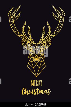 Christmas card with gold geometric reindeer head, vector illustration Stock Vector