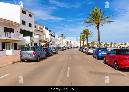 Menorca, Spain - October 12, 2019: Main street in Fornells village located in the north of the Balearic island of Menorca Stock Photo