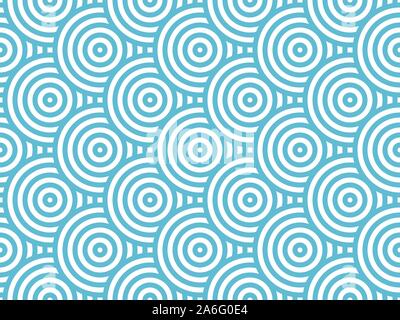 Blue and white overlapping repeating circles background. Japanese style circles seamless pattern. Ocean, water symbolic texture. Vector illustration Stock Vector