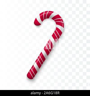 Red and white Chrisrmas candy. Realistic sweet stick. Template for Christmas and New Year greeting cards. Holiday decoration element. Vector Stock Vector