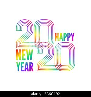 Happy New Year poster. Colorful gradient lines created number 2020 and greeting text. Vector illustration isolated on white background Stock Vector