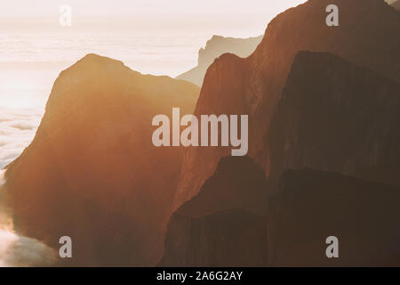 Rocky mountains Travel in Norway sunset scenic view Stock Photo