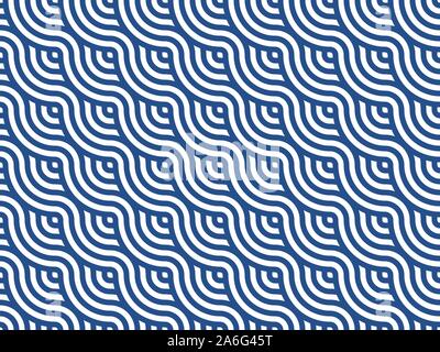 Blue and white stripes weaving texture. Japanese style wavy lines seamless pattern. Modern abstract geometric pattern tiles. Vector illustration Stock Vector