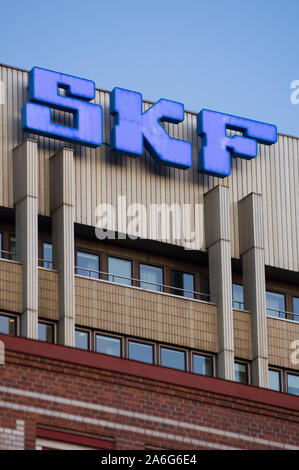 Gothenburg, Gamlestaden, Sweden. 23rd Oct, 2019. SKF logo on the headquarter building in Gothenburg.SKF (Svenska Kullagerfabriken; 'Swedish Ball Bearing Factory') is a leading bearing and seal manufacturing company founded in 1907 in Gothenburg. The company manufactures and supplies bearings, seals, lubrication and lubrication systems, maintenance products, power transmission products, condition monitoring systems and related services globally. Credit: Karol Serewis/SOPA Images/ZUMA Wire/Alamy Live News Stock Photo