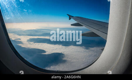 View trough the window in the airplane Stock Photo