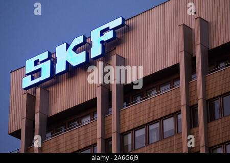 Gothenburg, Gamlestaden, Sweden. 23rd Oct, 2019. SKF logo on the headquarter building in Gothenburg.SKF (Svenska Kullagerfabriken; 'Swedish Ball Bearing Factory') is a leading bearing and seal manufacturing company founded in 1907 in Gothenburg. The company manufactures and supplies bearings, seals, lubrication and lubrication systems, maintenance products, power transmission products, condition monitoring systems and related services globally. Credit: Karol Serewis/SOPA Images/ZUMA Wire/Alamy Live News Stock Photo