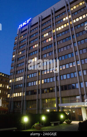 Gothenburg, Gamlestaden, Sweden. 23rd Oct, 2019. SKF logo on the headquarter building in Gothenburg.SKF (Svenska Kullagerfabriken; 'Swedish Ball Bearing Factory') is a leading bearing and seal manufacturing company founded in 1907 in Gothenburg. The company manufactures and supplies bearings, seals, lubrication and lubrication systems, maintenance products, power transmission products, condition monitoring systems and related services globally. Credit: Karol Serewis/SOPA Images/ZUMA Wire/Alamy Live News Stock Photo