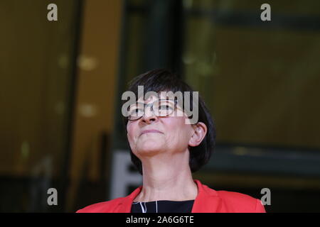 Germany, Berlin, 10/26/2019.Saskia Esken in the SPD headquarters in Berlin. The SPD members elect Federal Finance Minister Olaf Scholz and Klara Geywitz just ahead of Norbert Walter-Borjans and Saskia Esken for the SPD presidency. The race for the SPD presidency goes into the runoff election in November: the two candidates will then be elected at the party congress.