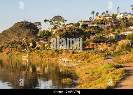 Photographed from La Playa, which is a bayfront neighborhood in the Point Loma community of San Diego, California. The La Playa Trail. Stock Photo