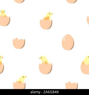 Seamless pattern with chickens in eggs. Vector Illustration Stock Vector
