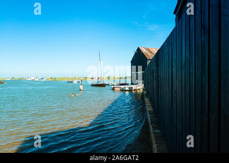 High tide, flooding near woodup pool, boats and yachts in the sea, fishing vessels Stock Photo