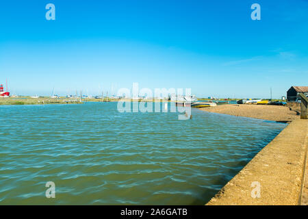 High tide, flooding near woodup pool, boats and yachts in the sea, fishing vessels Stock Photo