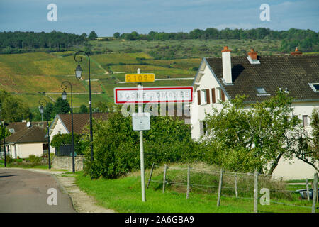 Vineyards of Vosne-Romanée and some homes Stock Photo