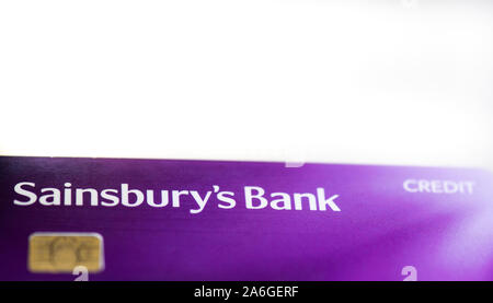 Sainsbury's credit card on a white background, MasterCard, Stock Photo