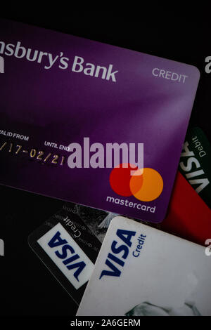 Sainsbury's credit card on a white background, MasterCard, Stock Photo