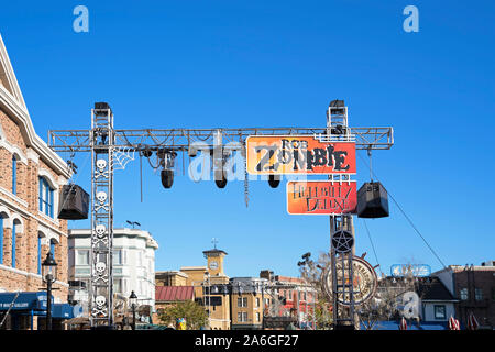 Rob Zombie, Hellbilly Deluxe Sign, Scare Zone for Halloween Horror Nights Extravaganza Show, Universal Studios Resort, Orlando, Florida, USA Stock Photo