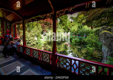 The China gardens, pagoda, Biddulph Grange National Trust landscaped gardens, near Stoke-on-Trent, Staffordshire, developed by James Bateman Stock Photo