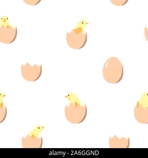 Seamless pattern with chickens in eggs. Vector Illustration Stock Vector
