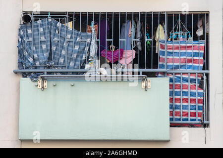 Laundry detail on the Choi Hung Estate in Hong Kong Stock Photo