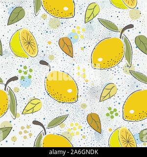 Seamless Pattern with cute lemons. Scandinavian Hand Drawn Style. Stock Vector