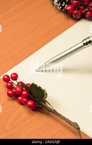 Letter Christmas fir branches with decorations isolated background over white, with copy space Stock Photo