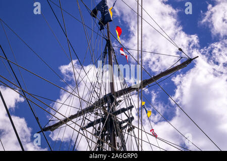 Mast, rigging and flags of a classic sailing ship Stock Photo - Alamy