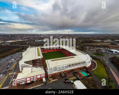 Aerial view of the BET365 stadium home of Stoke City Football Club, the Potters Stock Photo
