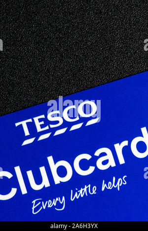 The new Tesco clubcard, contactless, isolated and on a black textured ...