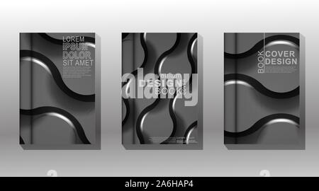 abstract shapes of interconnected circles such as liquids. collection of book covers of vector illustrations Stock Vector