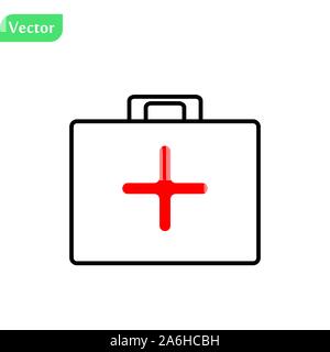 First aid kit isolated vector illustration, flat cartoon medical or pharmacy emergency kit icon, physician or healthcare bag pack idea, medic box Stock Vector