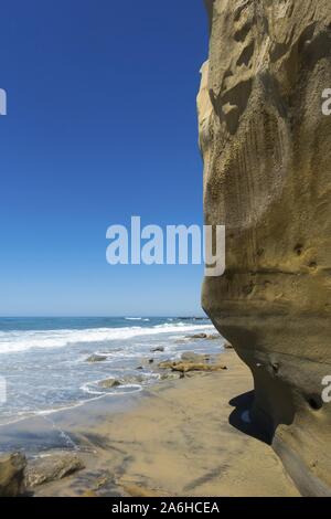 Textured Eroded Sandstone Cliffs Pacific Ocean Coastal Feature  Vertical Portrait Torrey Pines State Park Beach San Diego, California Southwest US Stock Photo