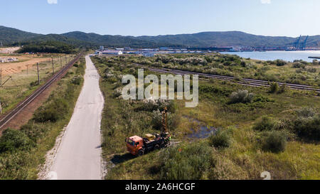 Mobile drilling rig for repair of oil and gas wells Stock Photo