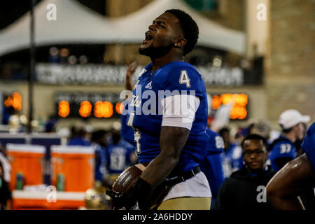 Tulsa, OK, USA. 26th Oct, 2019. Tulsa Wide Receiver JARION ANDERSON (4) hypes up the crowd during a key 3rd down play during the Tulsa vs Memphis game on Oct 26th, 2019 at H.A Chapman Stadium in Tulsa, OK. Credit: Shane Cossey/ZUMA Wire/Alamy Live News Stock Photo