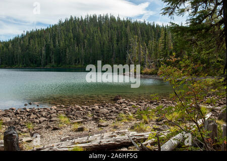 Lower Lake, one of dozens of alpine lakes in the Olallie Lake Scenic Area, is a short half-mile hike on Fish Lake Trail #717 Stock Photo