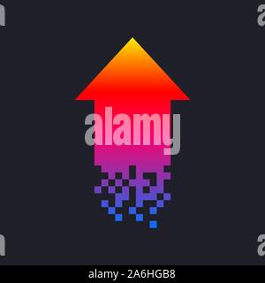 arrow up pixel icon, digital vector color gradient logo, technology symbol, abstract delivery sign Stock Vector