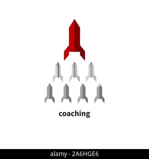 Coach business concept, rocket launch, startup, group teamwork vector illustration Stock Vector