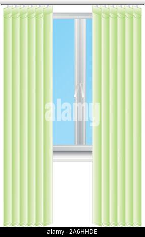 Green vertical window blind icon. Cartoon of green vertical window blind vector icon for web design isolated on white background Stock Vector