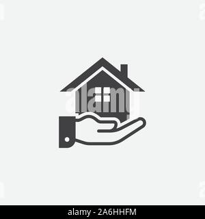 House or home hand gift vector icon, Home and hand vector icon illustration sign, home gift simple icon, Small house Icon Vector, Simple flat house symbol. Home Illustration Stock Vector