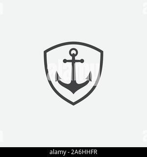 Anchor shield vector logo icon in linear style, Nautical maritime, sea ocean boat illustration symbol, Anchor vector icon, Pirate Nautical maritime boat, Anchor icon, Simple vector icon Stock Vector