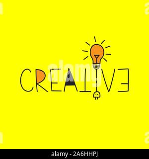 Creative word, creative vector lettering with lamp, bulblamp, business idea, concept brainstorme Stock Vector