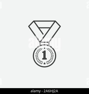 medal logo Template vector illustration icon design in linear style, medal for first place icon, medal flat icon illustration, champions medal icon illustration, award logo Stock Vector