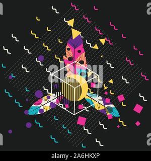 Decorative colorful ornaments with stylized feathers pattern. Stock Vector
