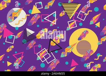 Decorative colorful ornaments with stylized feathers pattern. Stock Vector