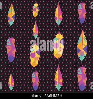 Decorative colorful ornaments with stylized feathers pattern. Stock Vector