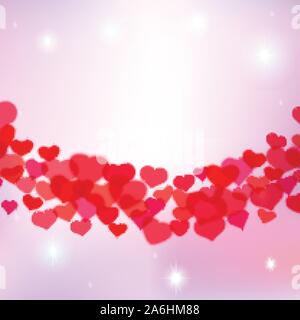 Valentines Day background with scattered blurred tender hearts Stock Vector
