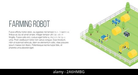 Farming robot concept banner, isometric style Stock Vector