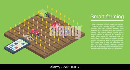 Smart farming concept banner, isometric style Stock Vector