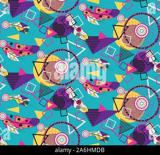 Decorative colorful ornaments with stylized feathers pattern. Stock Vector