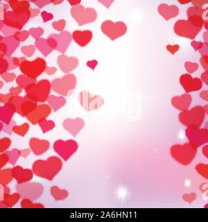 Valentines Day background with scattered blurred tender hearts Stock Vector