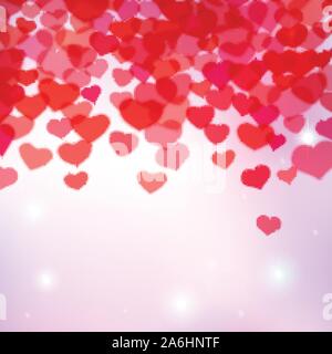 Valentines Day background with scattered blurred tender hearts Stock Vector